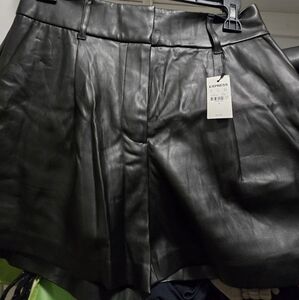 Express High Waist Black Leather Shorts